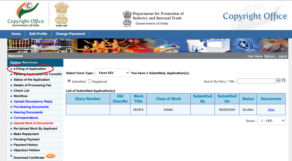 How to Copyright a Book in India efiling application