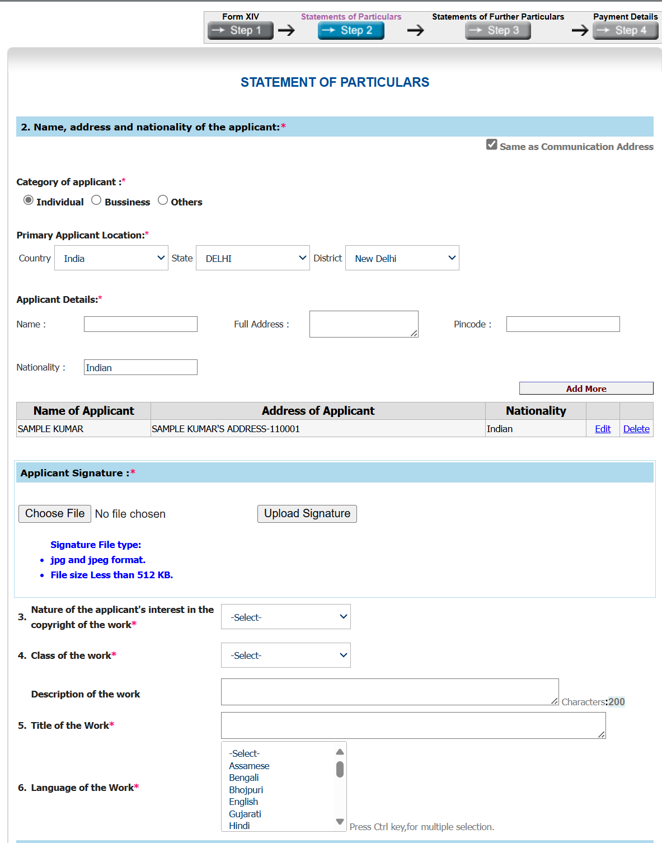 How to Copyright a Book in India statement of particulars